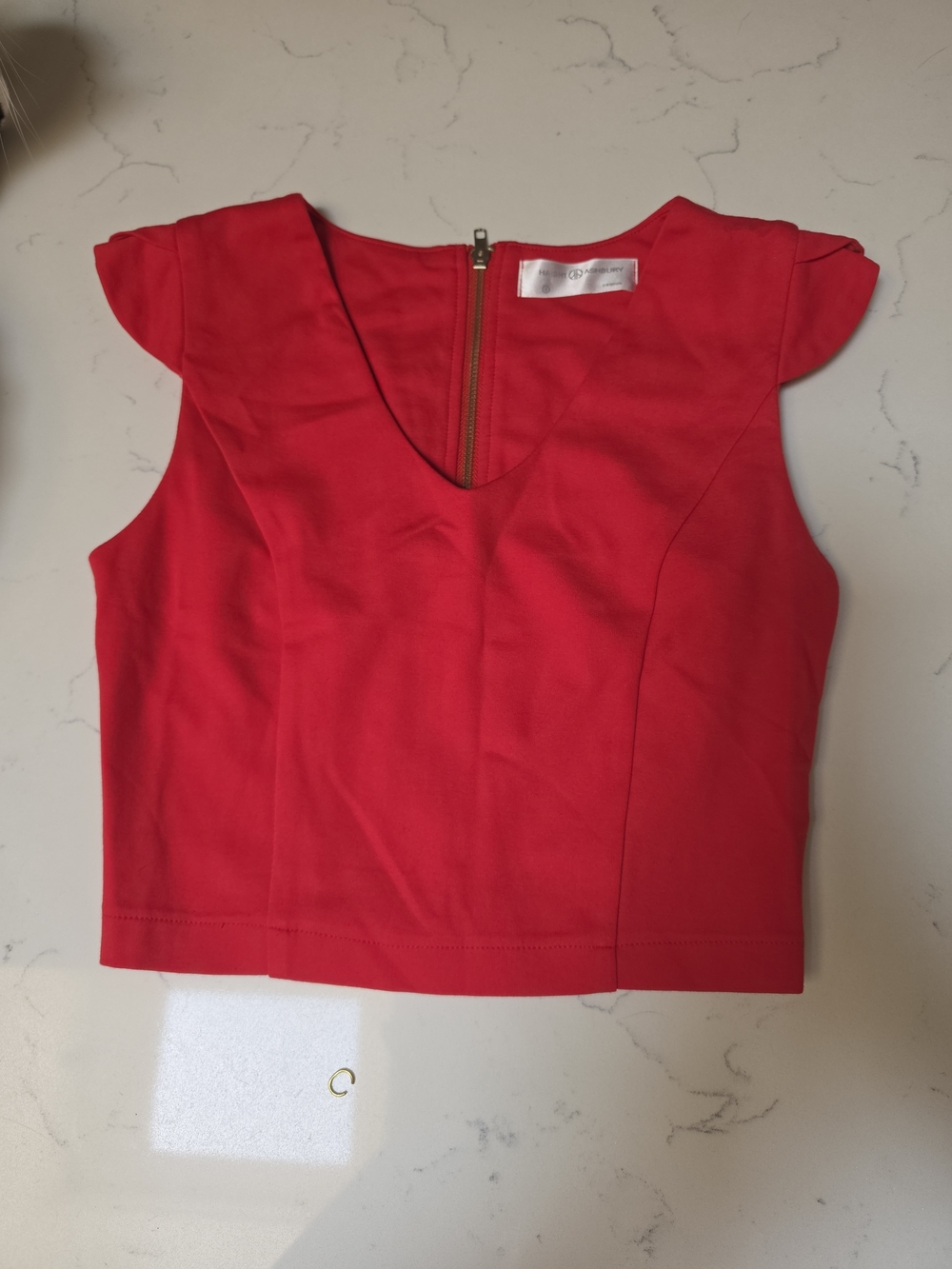 Haight & Ashbury Vibrant Red Structured Cap Sleeve V-Neck Crop Top